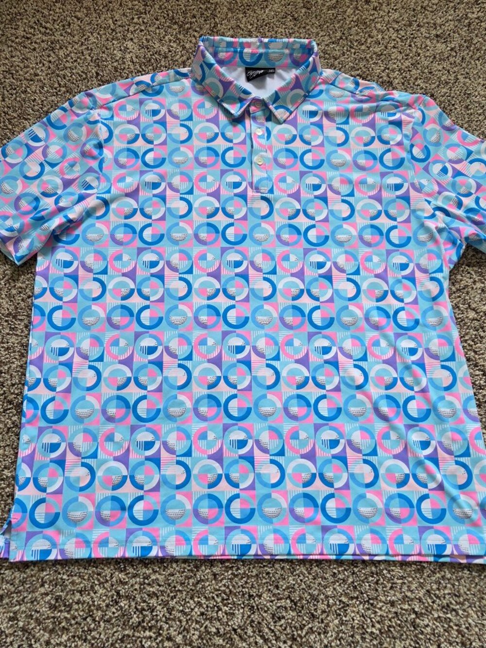Sunday Swagger Polo Shirt Mens 3XL AOP Blue Geometric Golf Performance Stretch